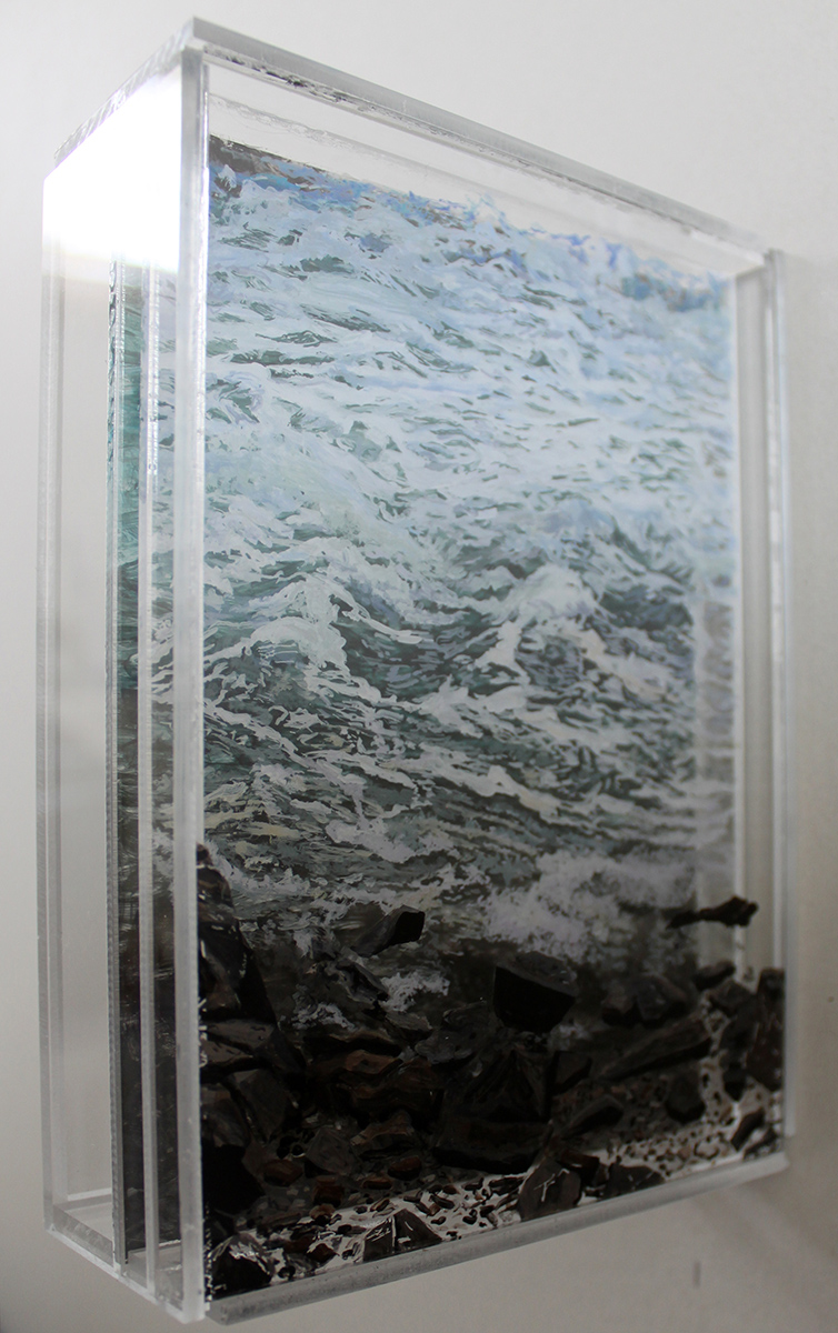 side view of, 'Heading Out', 5x7" acrylic on multiple acrylic panels ©Jess Hurley Scott, acrylic painting, landscape painting, contemporary landscape, seascape painting