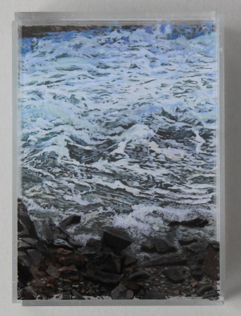 Heading Out, 5x7" ,acrylic on mulitple acrylic panels. ©Jess Hurley Scott, layered landscapes, painting, seascape, art,