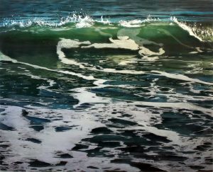 Jess Hurley Scott, Back Lit 1, 2017, acrylic on multiple layers of acrylic panel, seascape, ocean, contemporary painting, dioramic painting, marine art, artist, boston artist