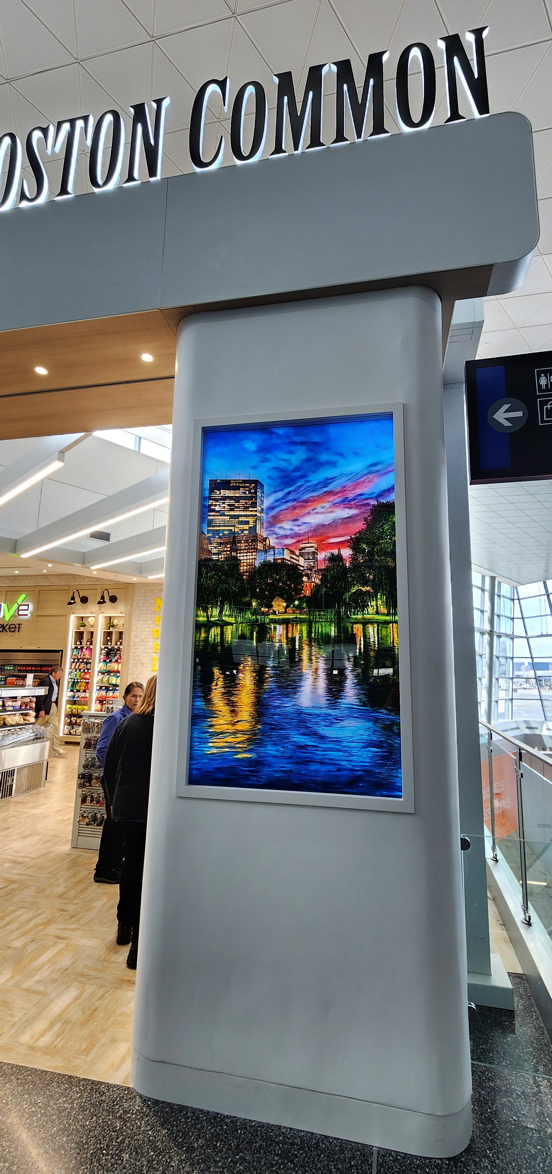 "Common Ground, Reflection", Boston Logan International Airport by Jess Hurley Scott, 3D painting, backlit, of Boston Common and Public Garden